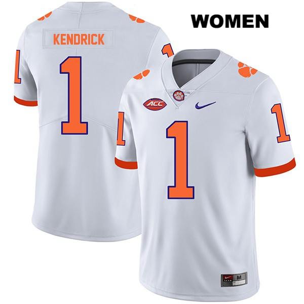Women's Clemson Tigers #1 Derion Kendrick Stitched White Legend Authentic Nike NCAA College Football Jersey JAN5446DV